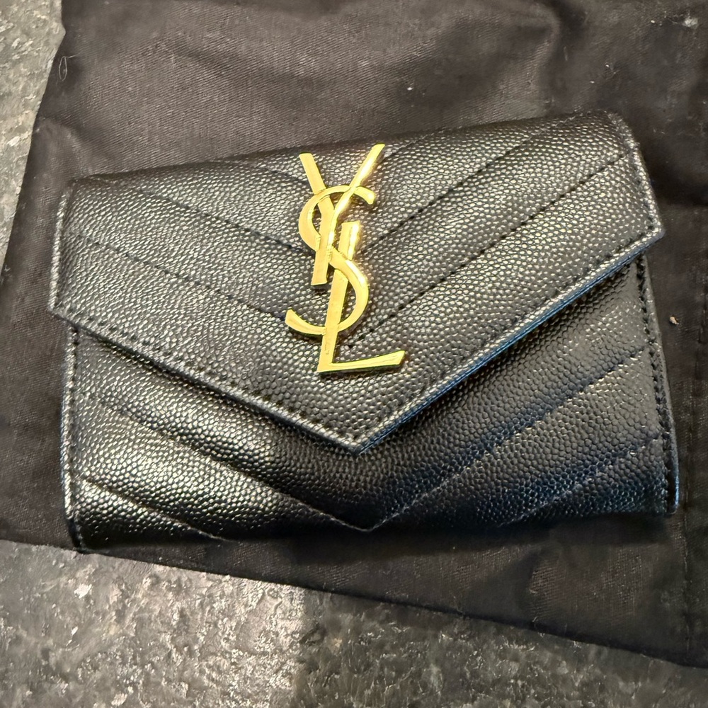 Authentic Saint Laurent Monogrammed envelope quilted wallet